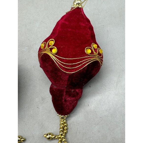 Vintage set 2 artisan beaded red velour Christmas ornaments shiny gold red READ - Picture 6 of 9
